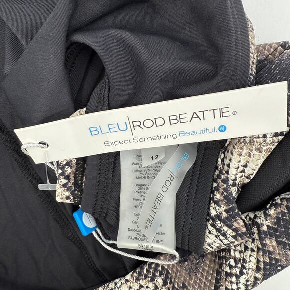 Bleu Rod Beattie Swim Bottoms Size 12 NWT Snake Python Print Foldover Black - Picture 4 of 9